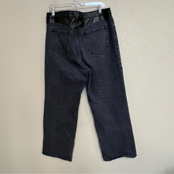 Abercrombie Fitch Black High Rise 90s Relaxed Jeans Faux Leather Waist 33 - Picture 4 of 10